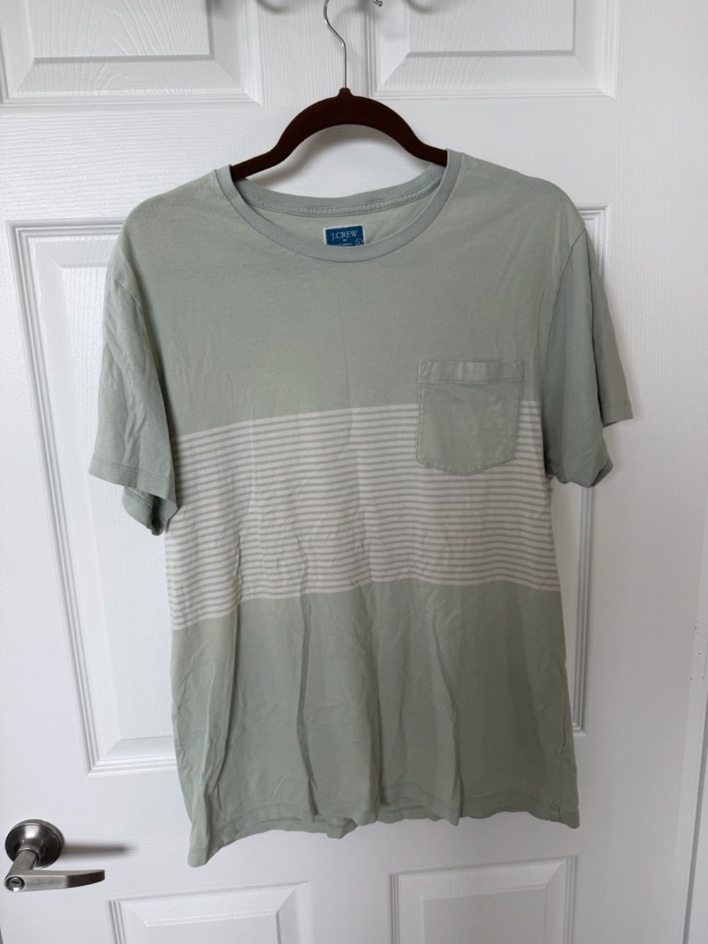 J. Crew Men's Sage Green Short Sleeve Stripe Pocket Tee